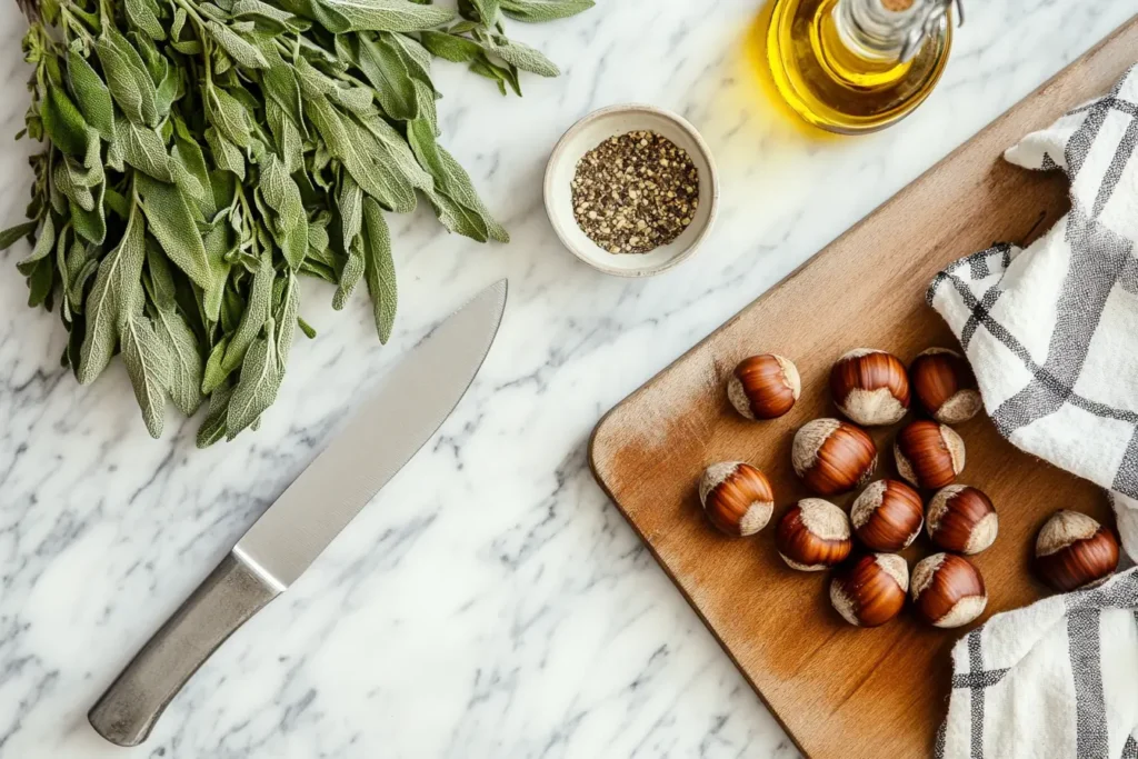 Roasted Chestnuts on a Rustic Table