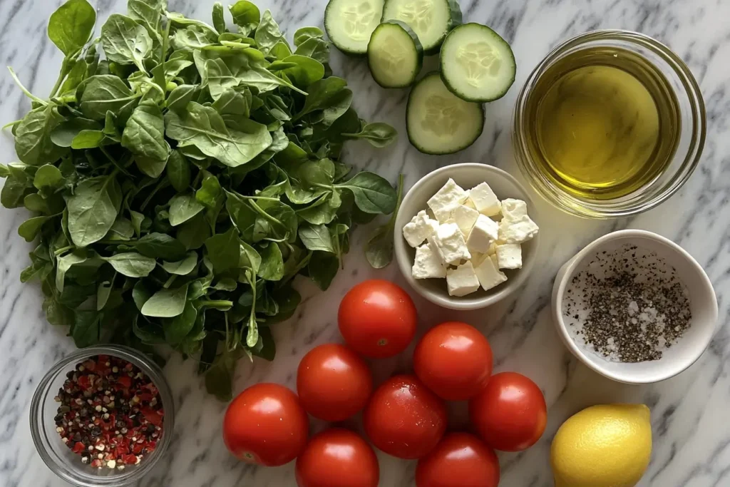Ingredients for making a classic watercress salad