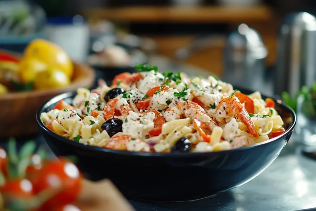 A vibrant 4 ingredient pasta salad with fresh ingredients