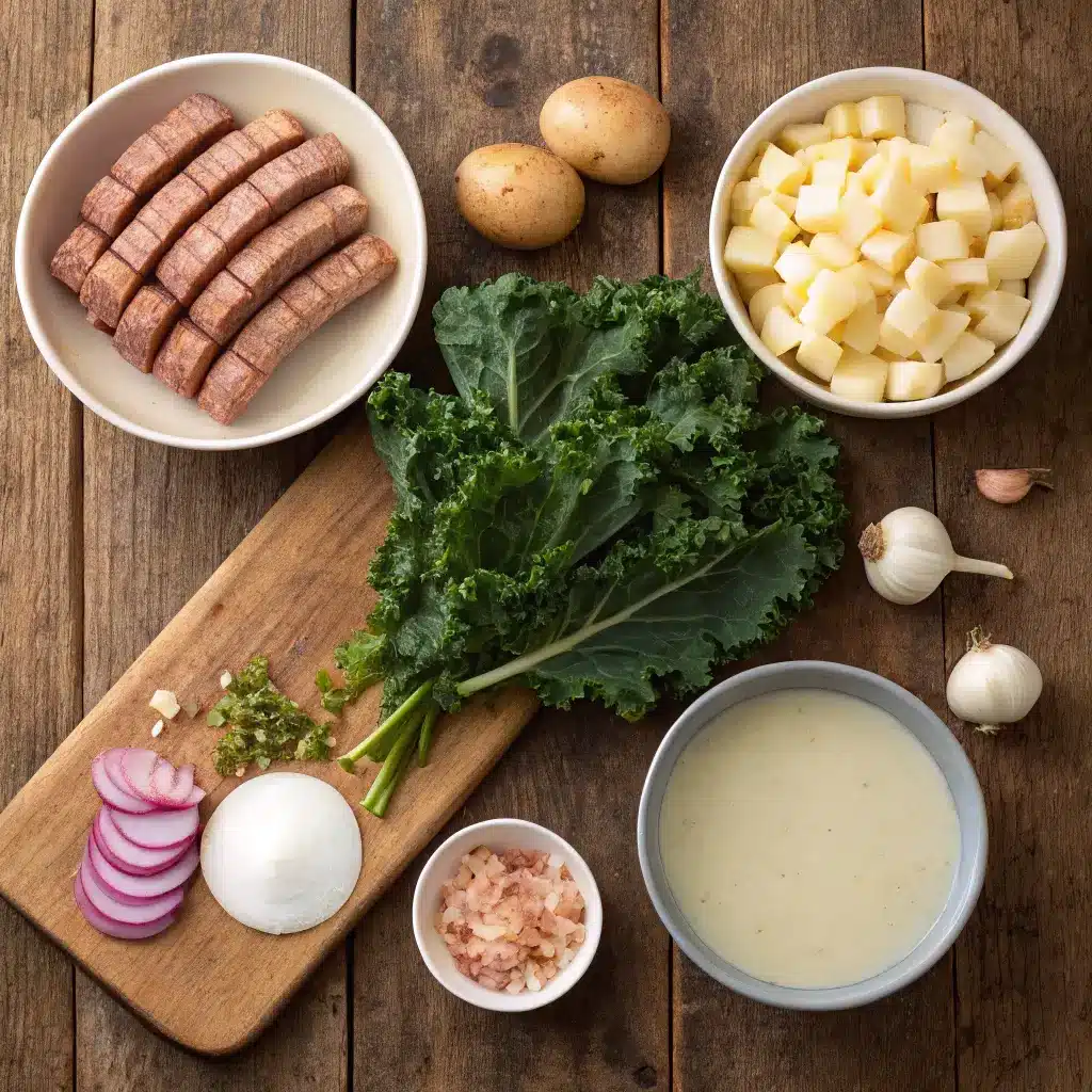 Healthy Slow Cooker Zuppa Toscana Soup – Light, Creamy & Comforting 2 flat lay of ingredients for healthy slow cooker zu 1